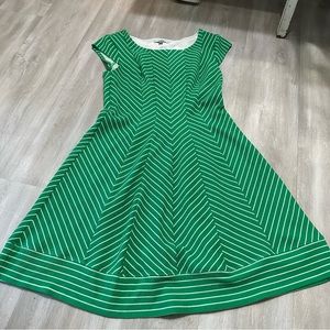 Robbie Bee Green and White Striped Fit-and-Flare Dress
